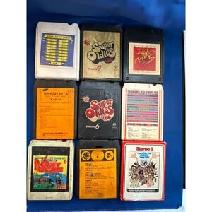 Lot of nine vintage eight track cassette compilation tapes assorted untested